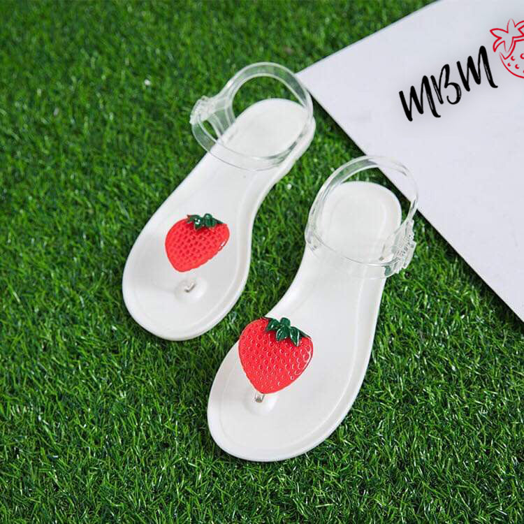 Women's Fashion Transparent Geli Strap Strawberry Pattern Flat Sandals Beach Shoes